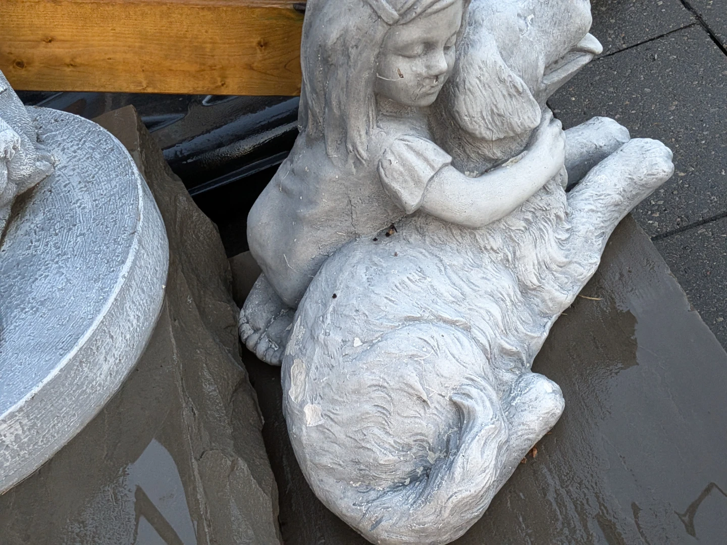 Girl Hugging Dog Statue - photo 3