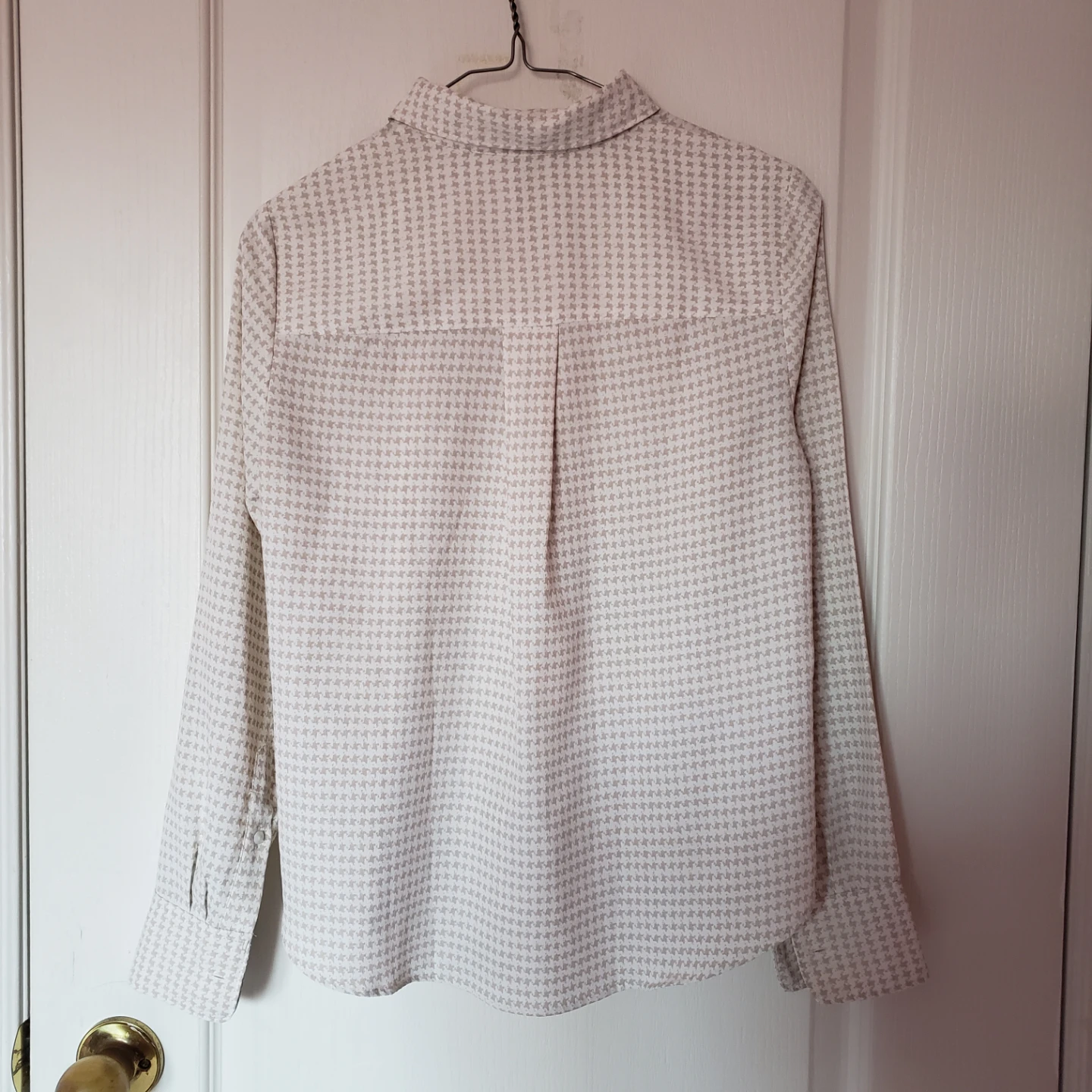 Beige Checkered Button-Down Blouse - photo 3