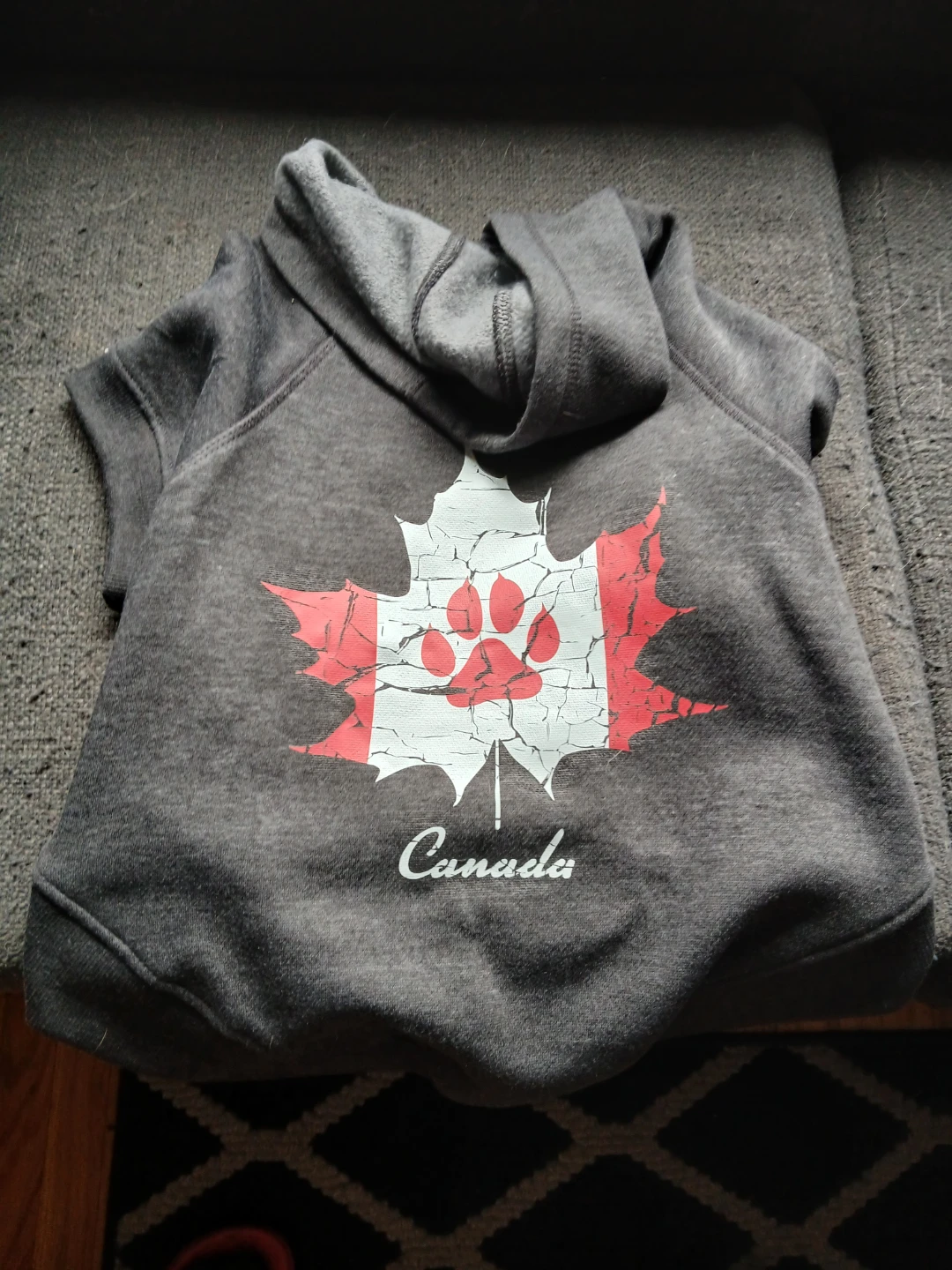 Dark Grey Dog Hoodie - Canada Paw Print Design
