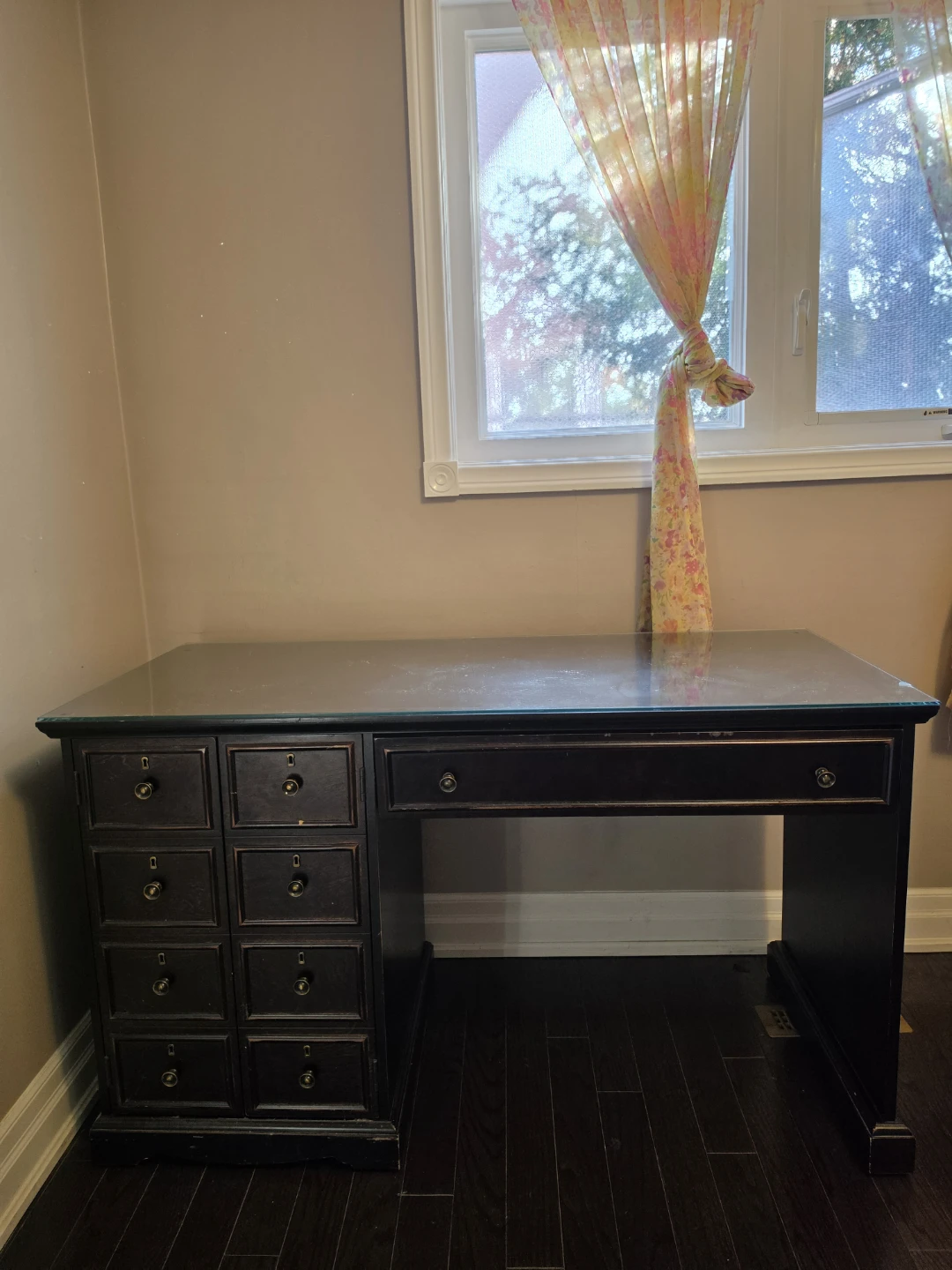 Dark Wood Desk with Glass Top