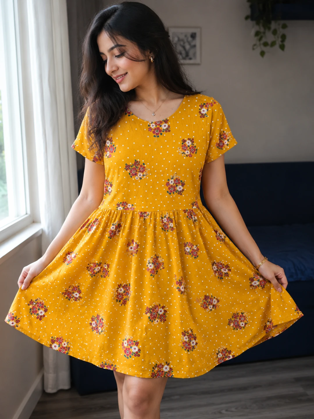 Yellow Floral Print Dress