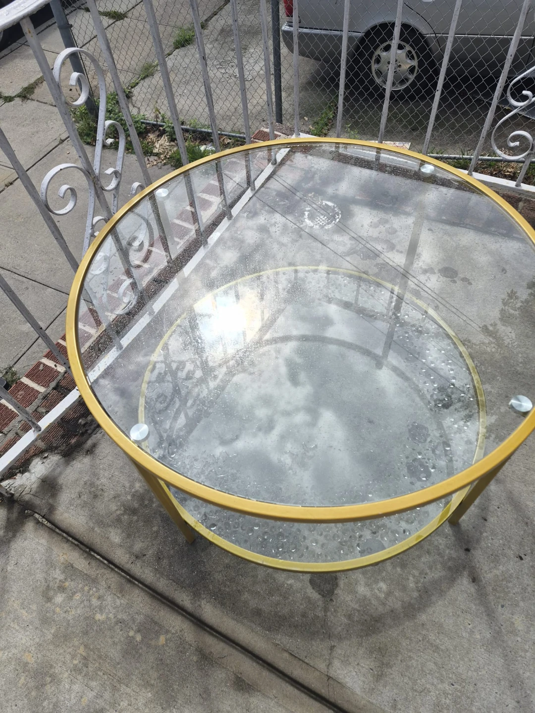 Gold Round Coffee Table with Glass Top