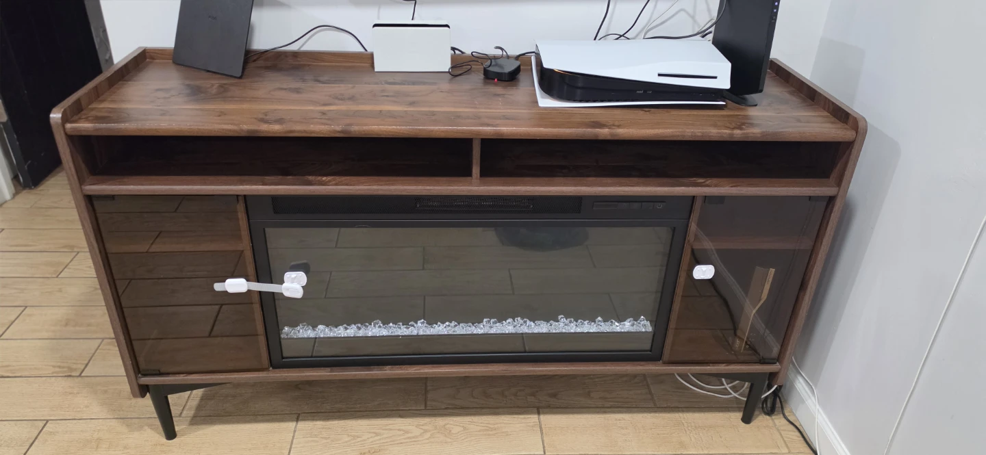 60” TV Stand w/ Electric Fireplace & Glass Storage - photo 3