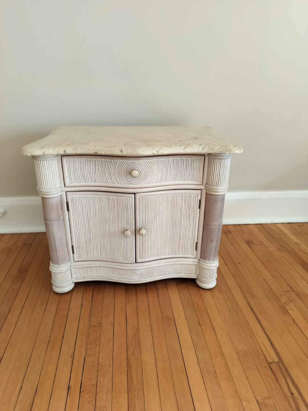 Vintage Rattan Cabinet with Marble Top