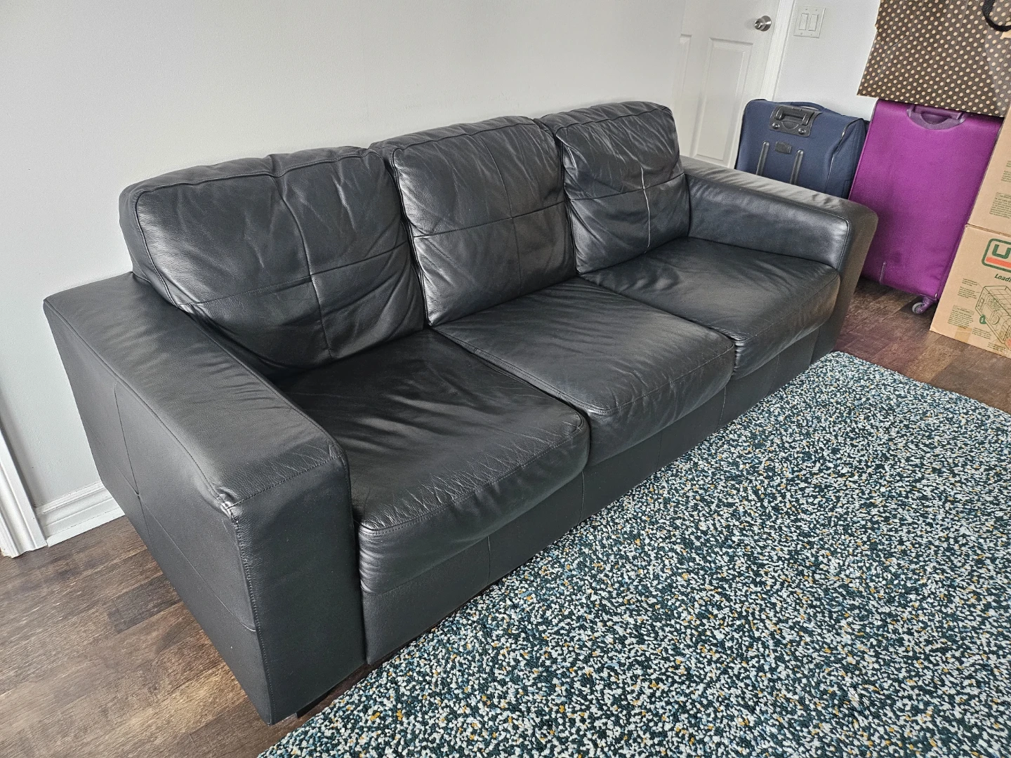 Black Leather 3-Seater Sofa - photo 2
