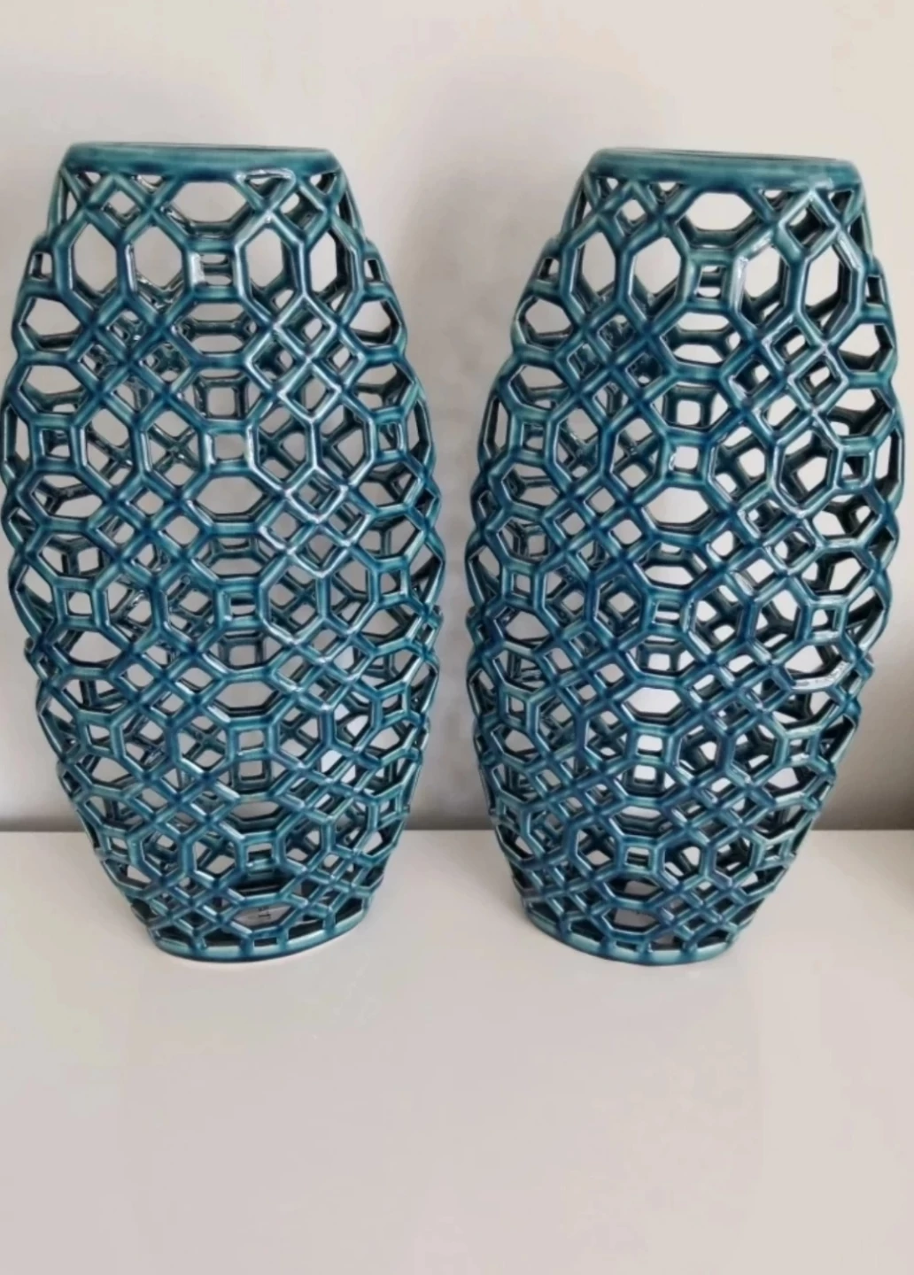 Teal Ceramic Vases Set of 2