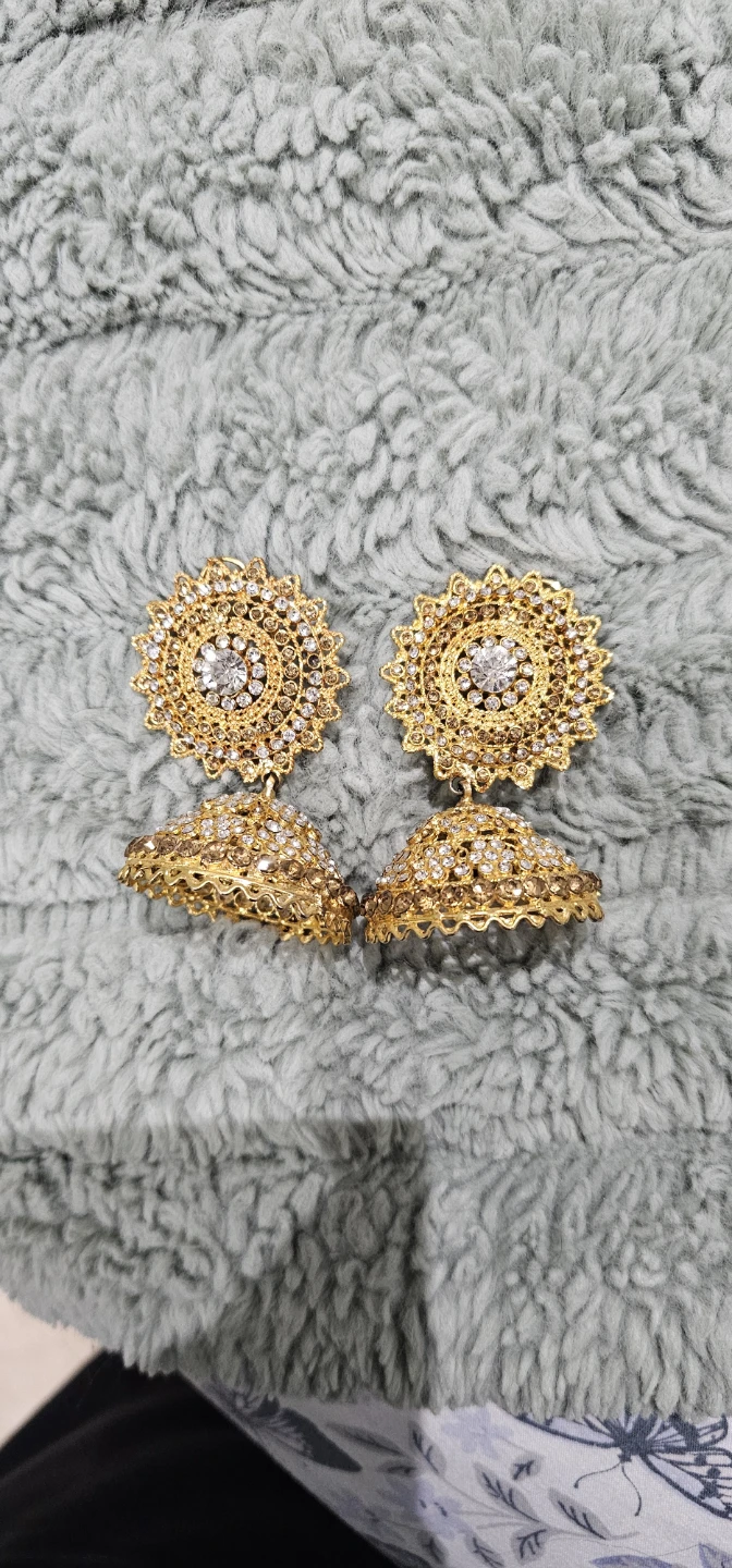Gold Tone Jhumka Earrings with Rhinestones - photo 2