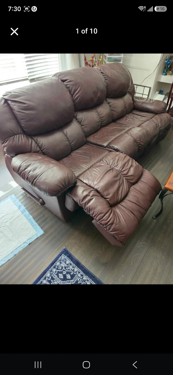 Genuine Palliser Leather Reclining Sofa (Buyer Must Disassemble)