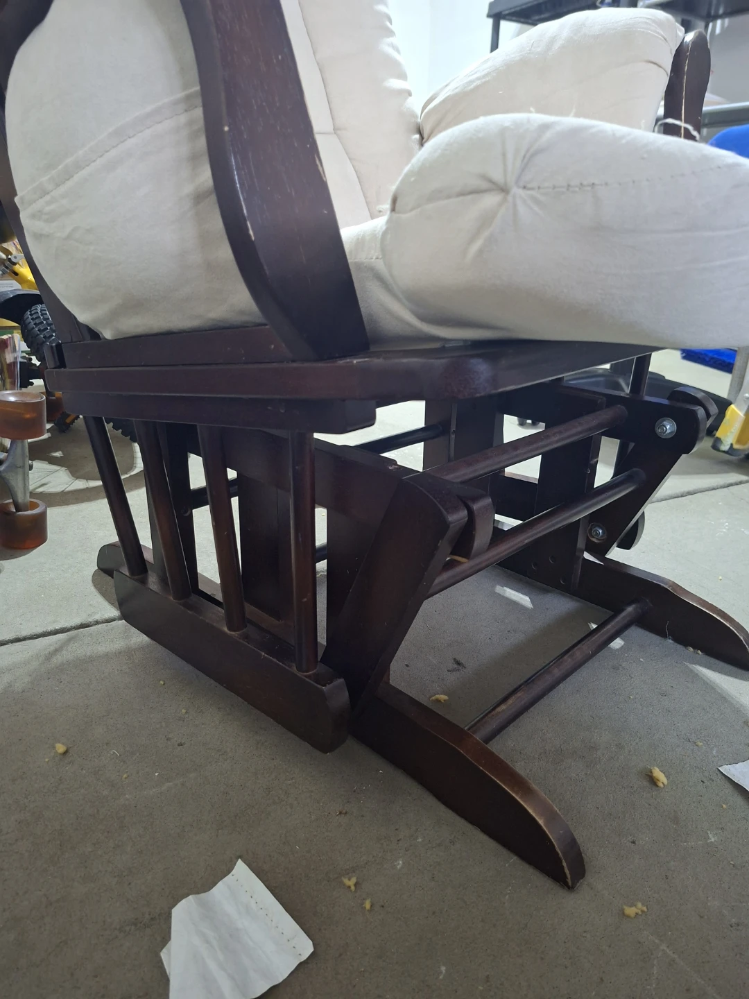 Cream rocking glider chair with dark wood frame - photo 2
