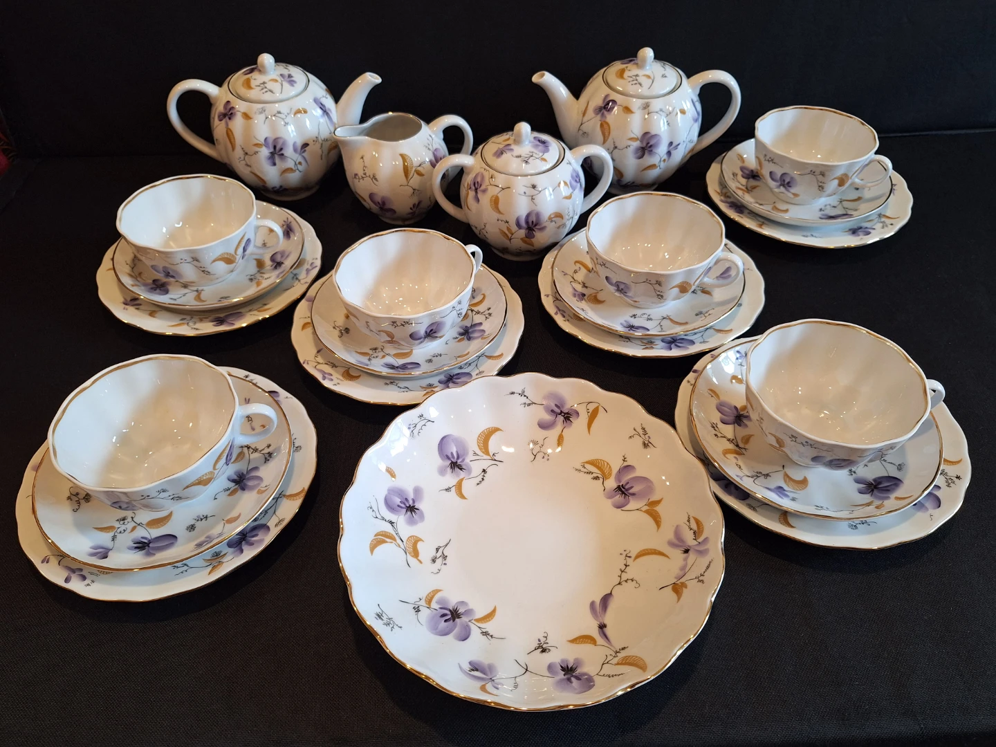 Beautiful Violets tea set porcelain Lomonosov Russia