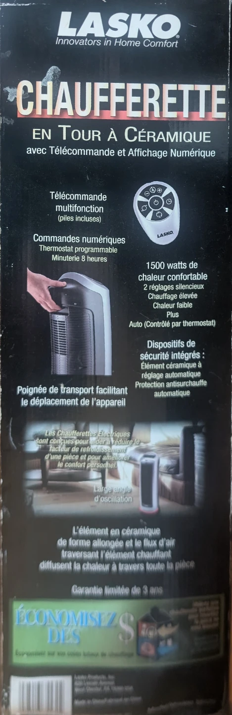 Lasko Remote Control Ceramic Tower Heater (model# 5532C) - photo 4
