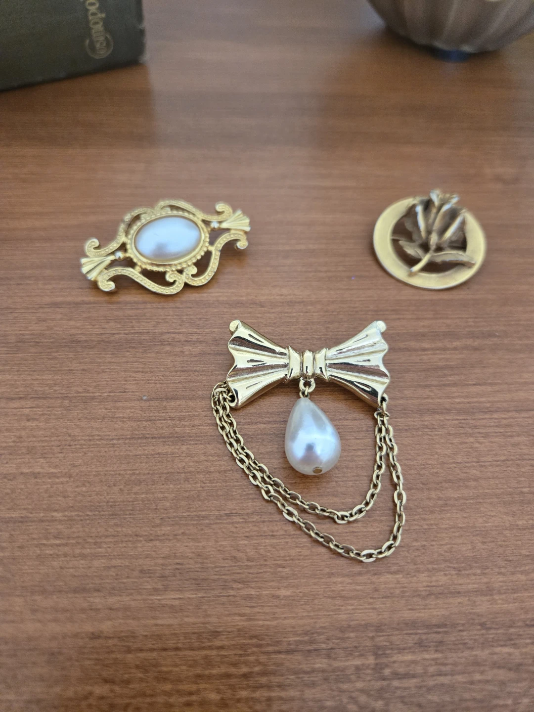 Vintage Gold Tone Colored  Brooches