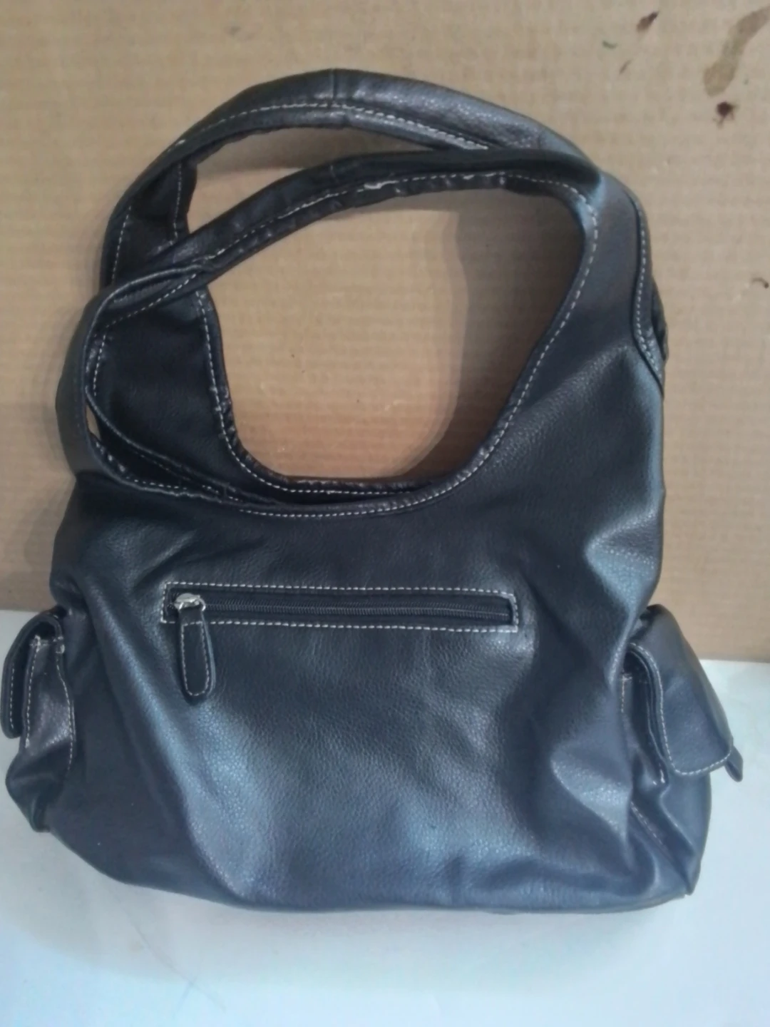 Black Faux Leather Hobo Handbag