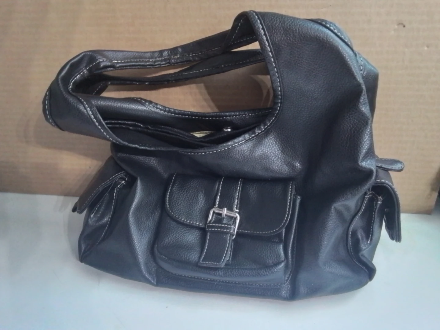 Black Faux Leather Hobo Handbag - photo 3