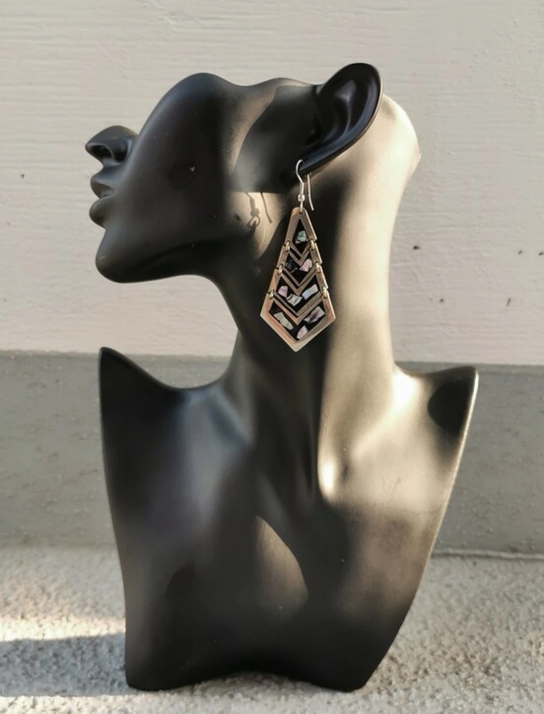 Vintage Mexican Alpaca Abalone Shell Inlay Dangle Earrings - photo 4