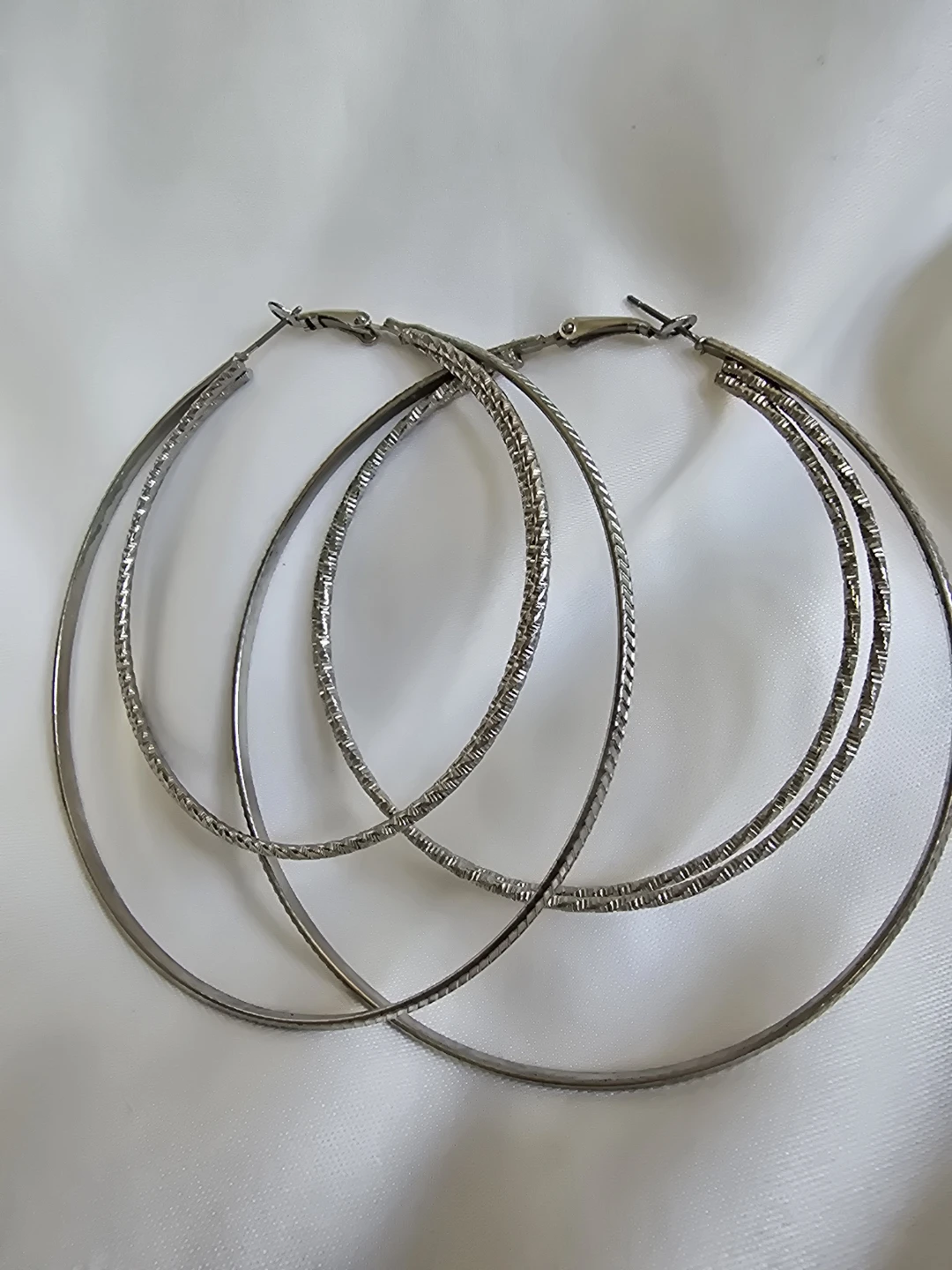 Silver Tone Hoop Earrings -Large