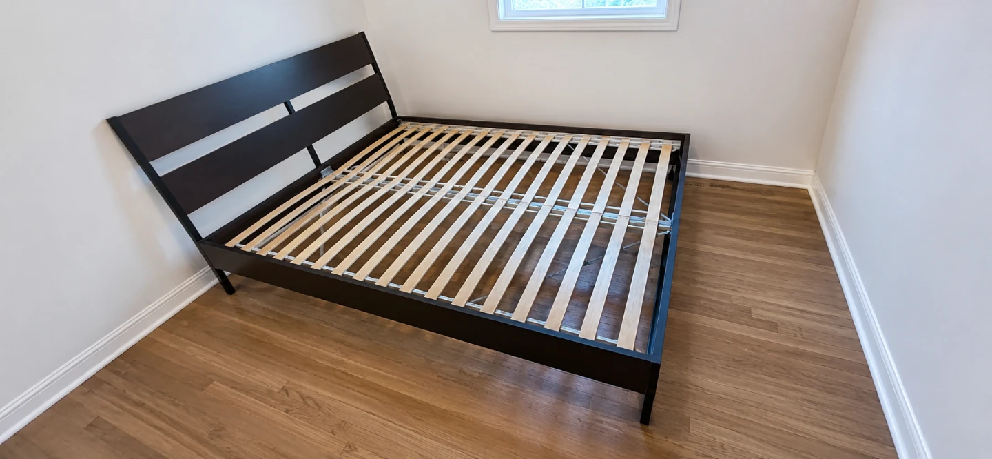Queen size Dark Brown Bed Frame with Slatted Base