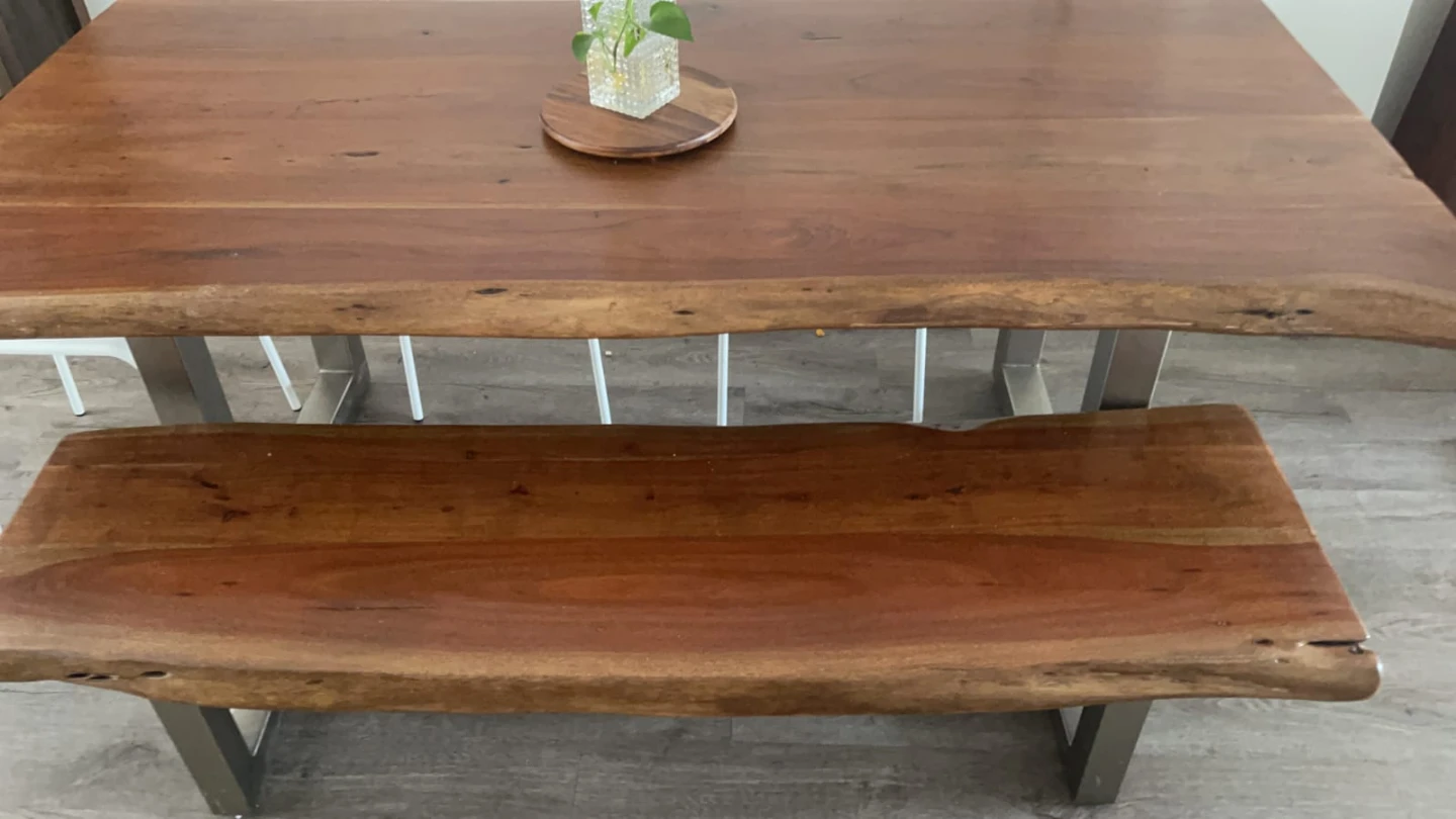 Live Edge Wood Dining Table and Bench Set