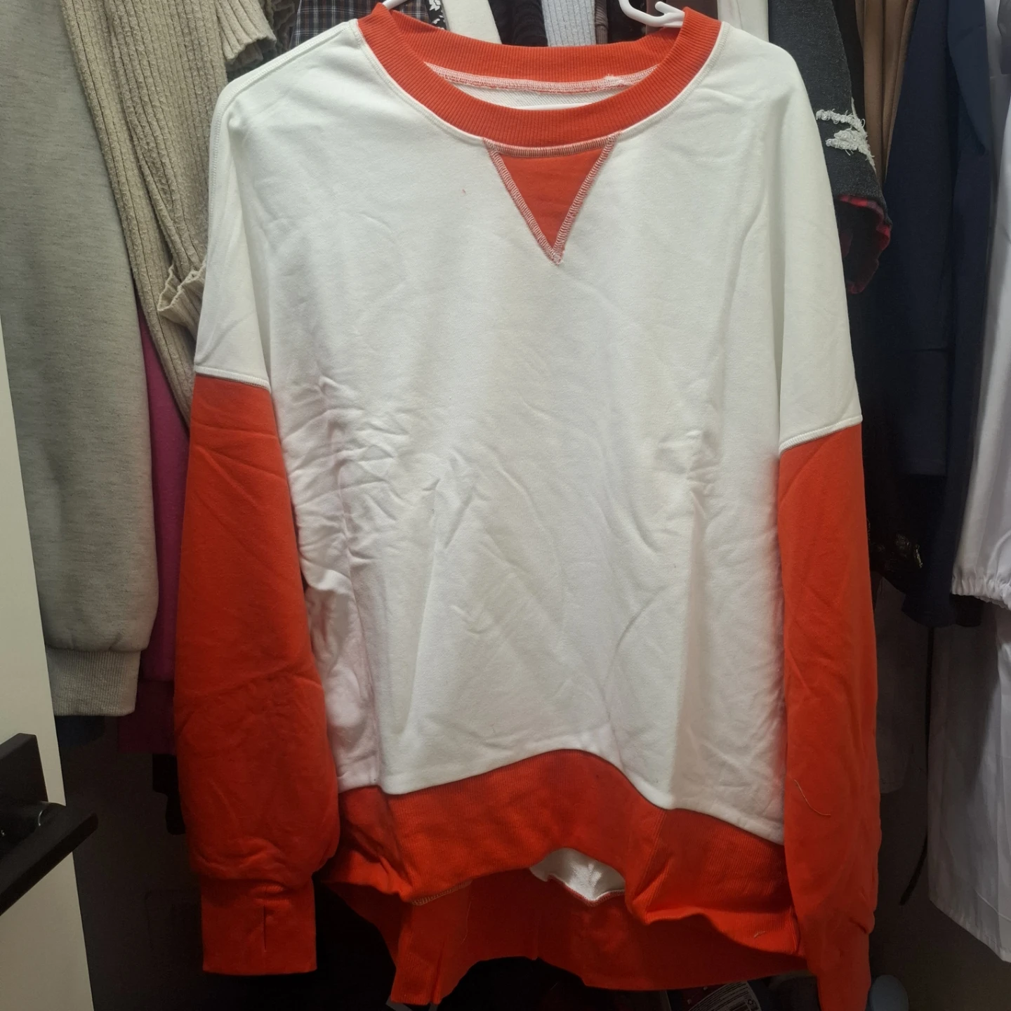 White and Orange Colour-blocked Sweatshirt