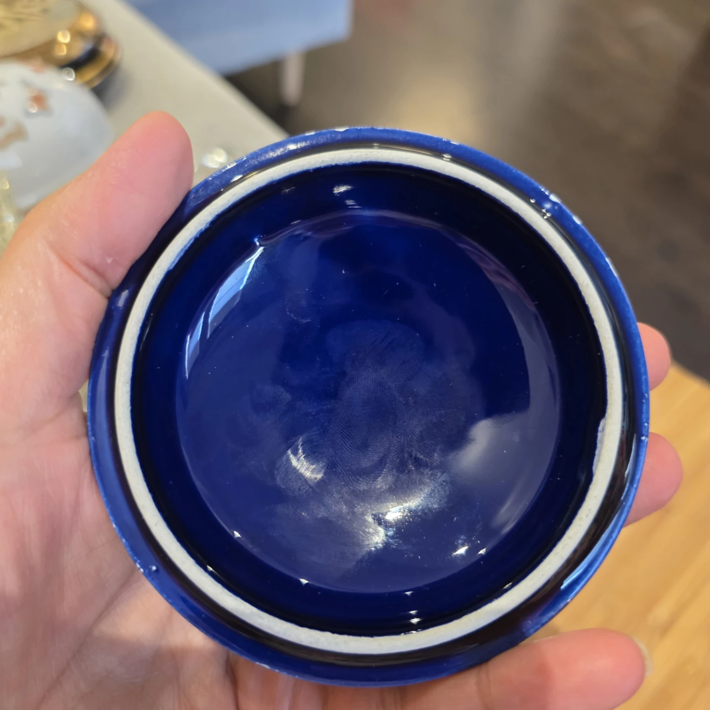 Dark Blue Ceramic Trinket Dish with Lid - photo 4