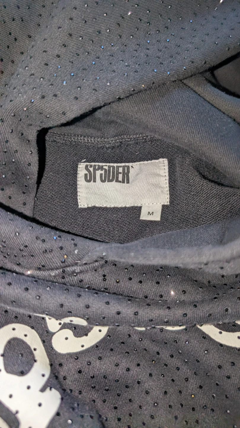 SP5DER Black Hoodie with Rhinestone Detail - photo 3