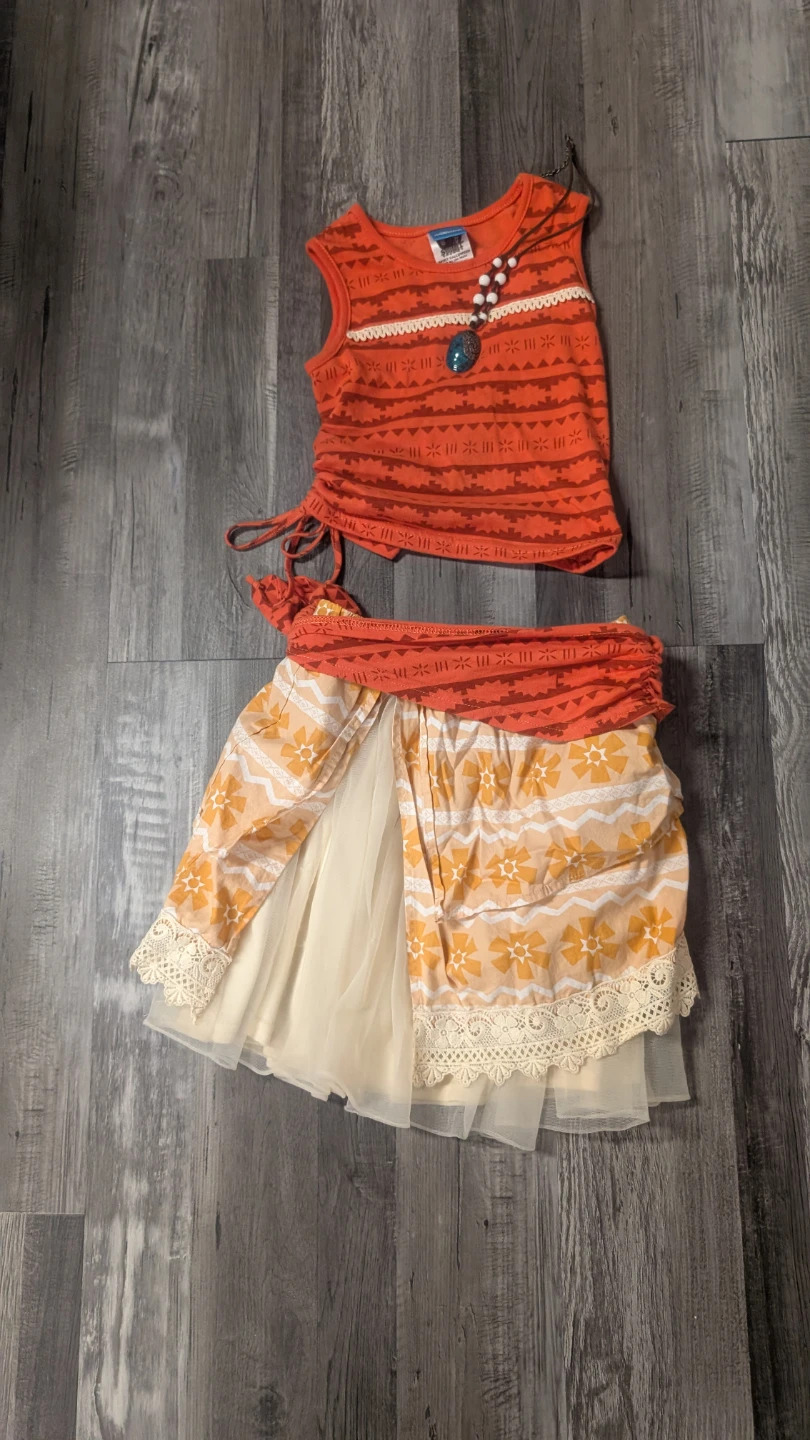 Halloween Moana Costume Top and Skirt Set with Necklace