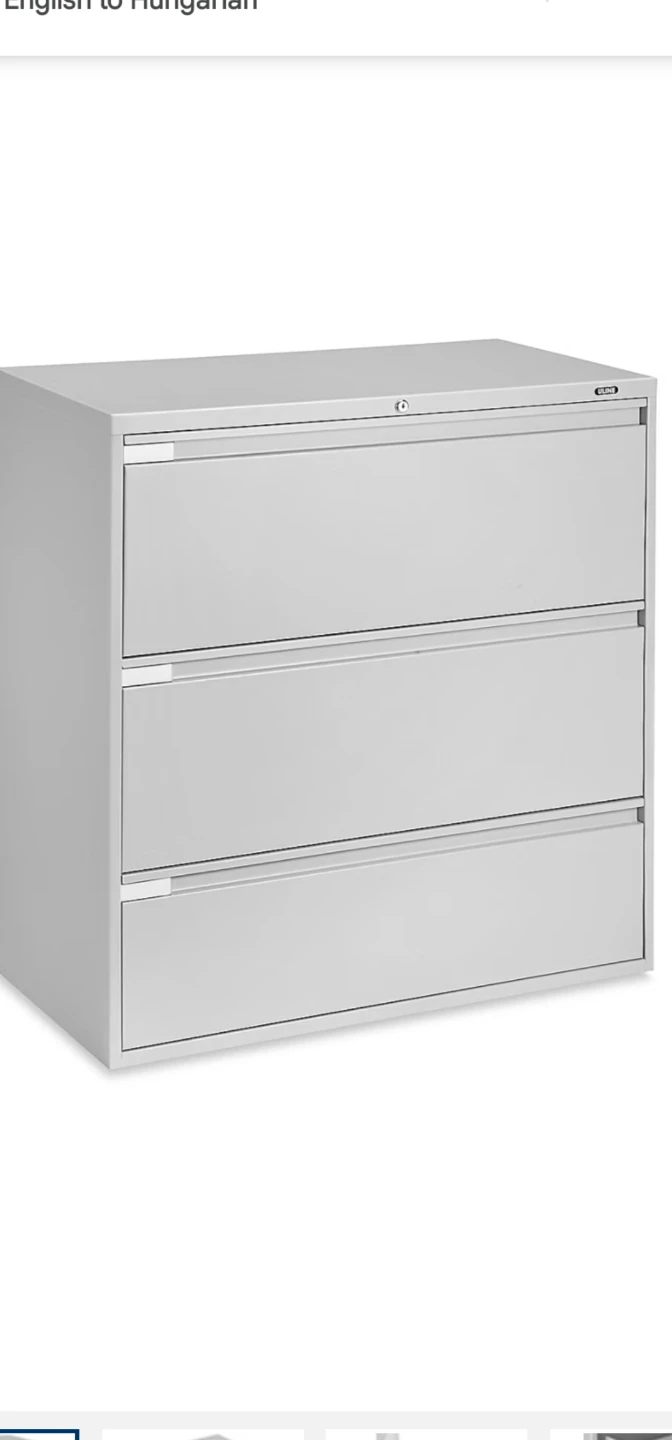 Uline 3 Drawer Lateral Filing Cabinet 36 inch white.