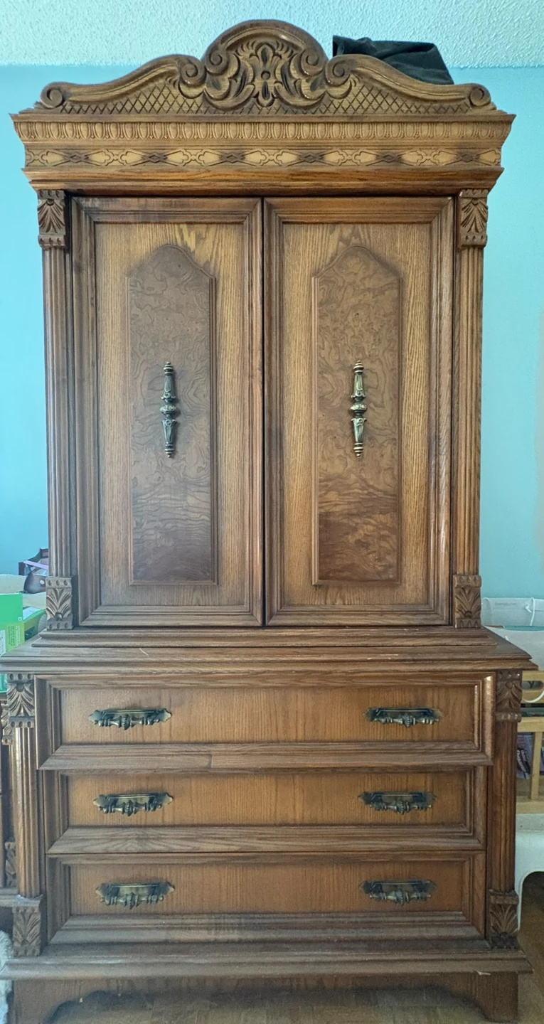 Vintage Oak Armoire Wardrobe with Drawers