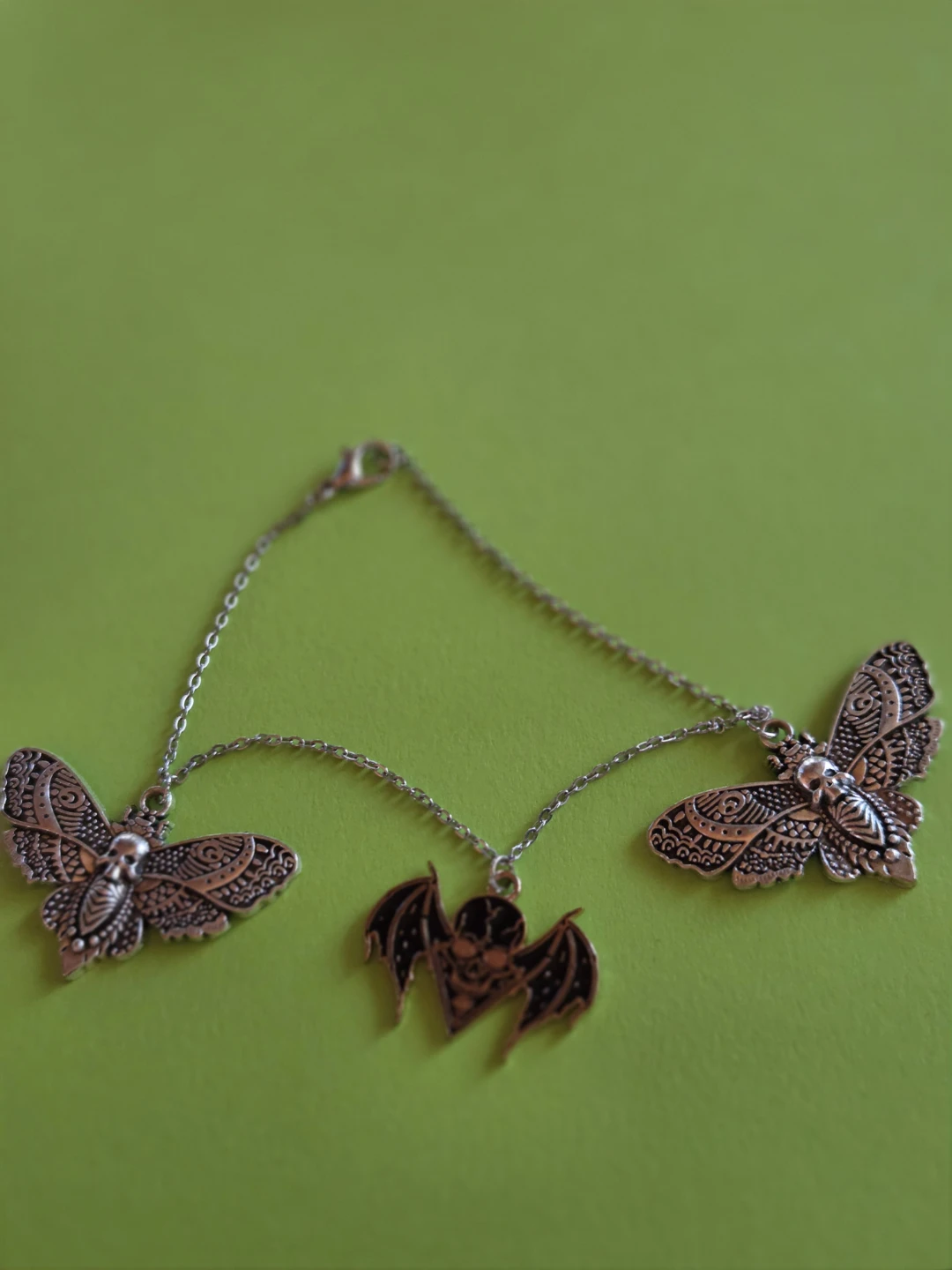 Gothic Bat & Moth Charm Bracelet