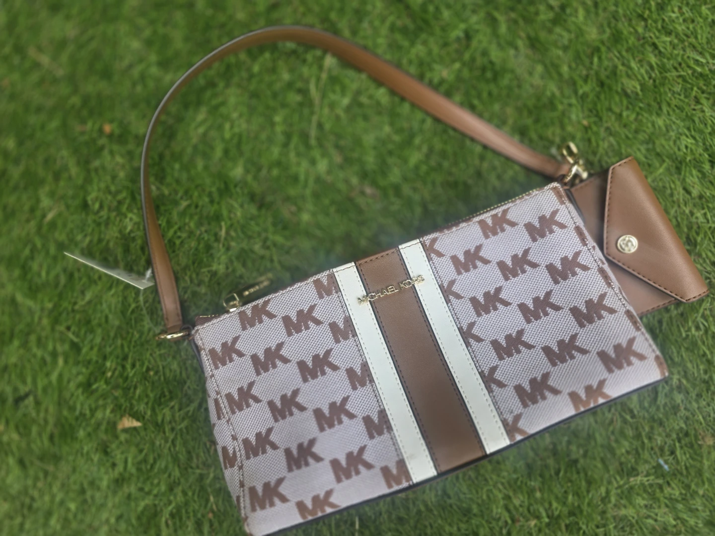 Michael Kors Vincent Brown MK Print Shoulder Bag