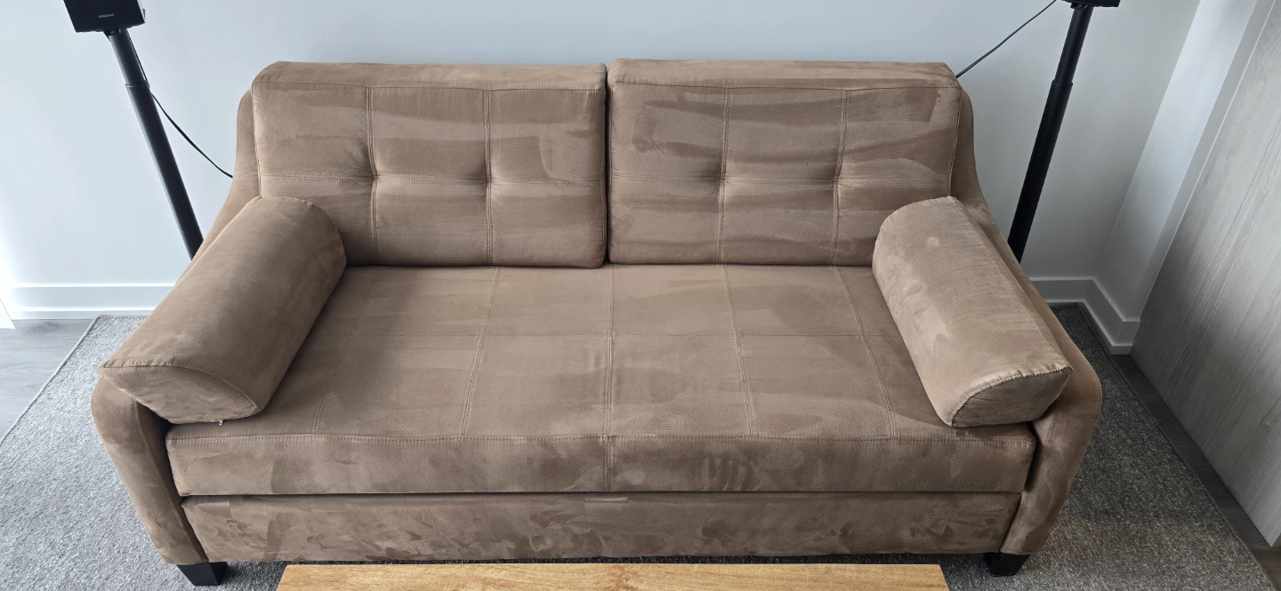 Brown Loveseat Sofa with Bolster Pillows (pullout bed)