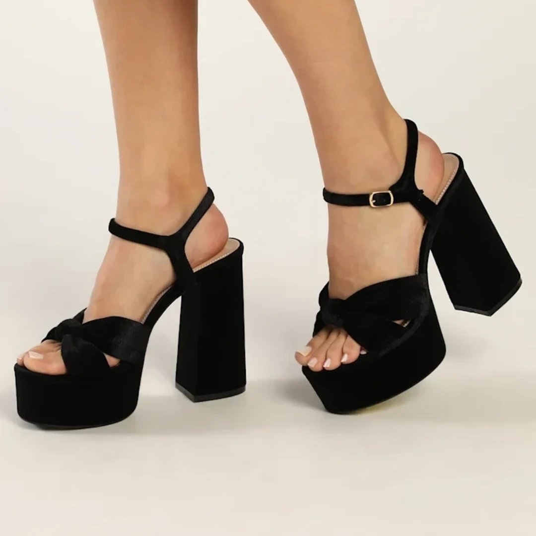 Lulus Black Velvet Platform Heels Size 10