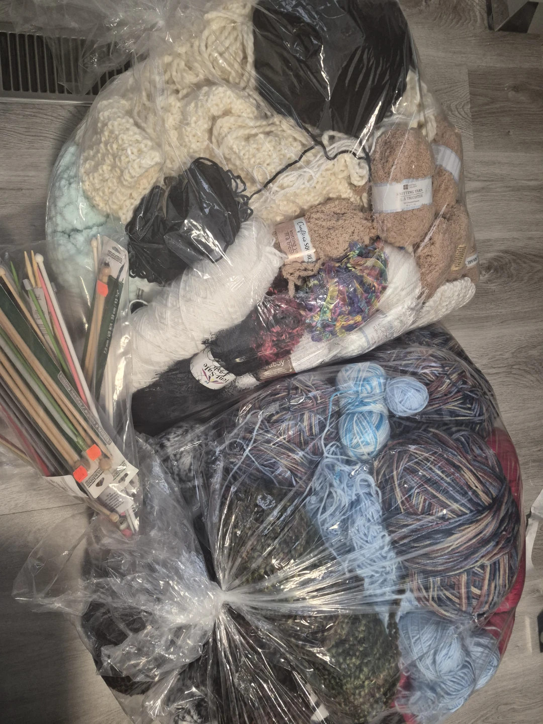 Bulk Yarn and Knitting Needles Bundle