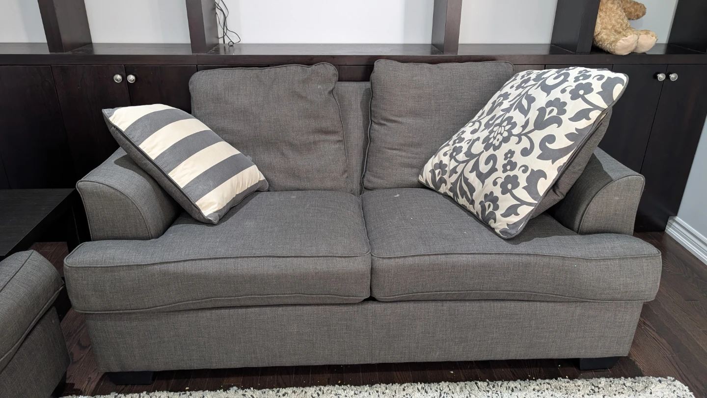 3-Seater and 2-Seater Grey Fabric Sofa with Decorative Pillows - photo 3