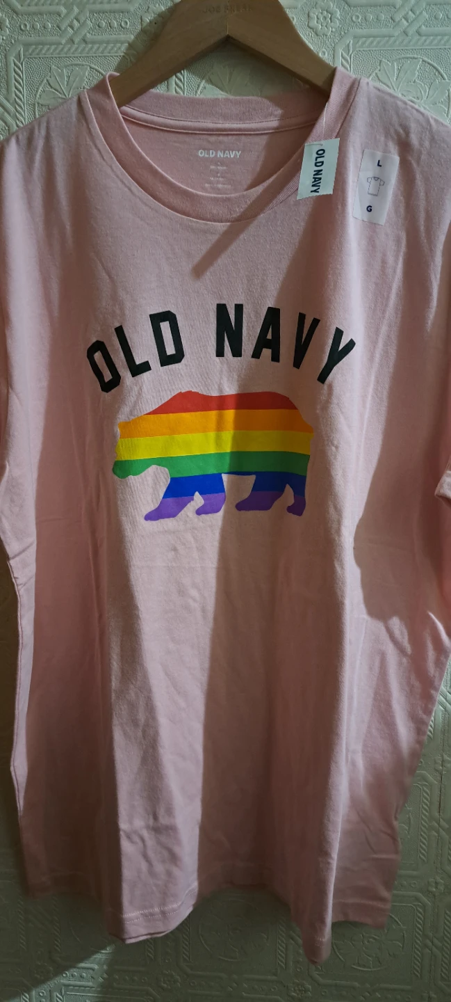 Old Navy Pink Rainbow Bear T-Shirt - Size L.100% Cotton, Unisex - photo 2