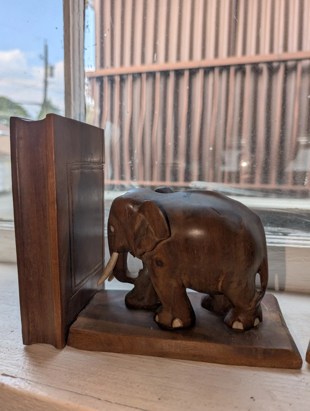 Hand Carved Elephant book ends - photo 4
