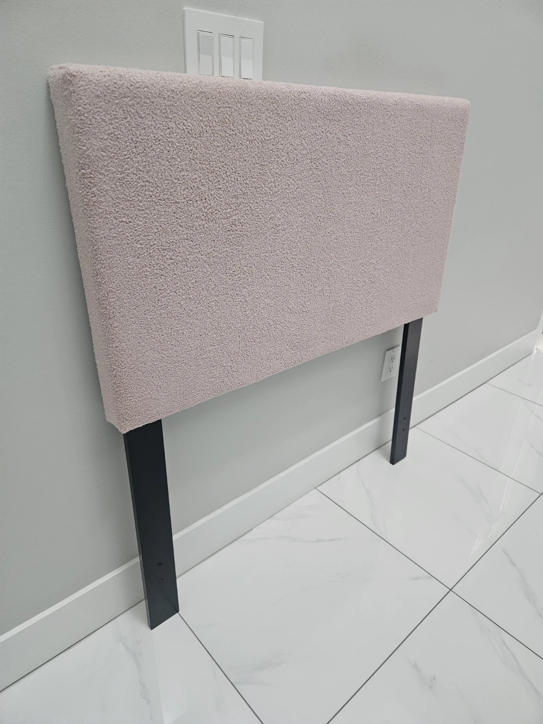 Pink Teddy Fabric Headboard with Black Legs