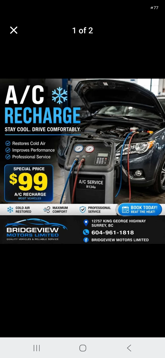 A/C Recharge Service Special - $99