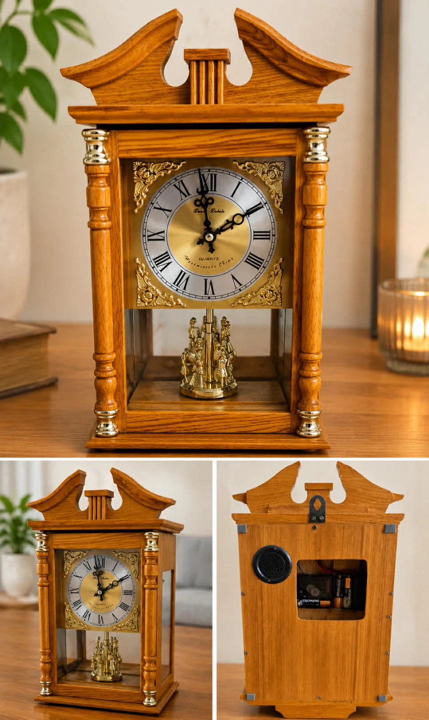 Wood & Glass Mantel Clock with Westminster Chimes