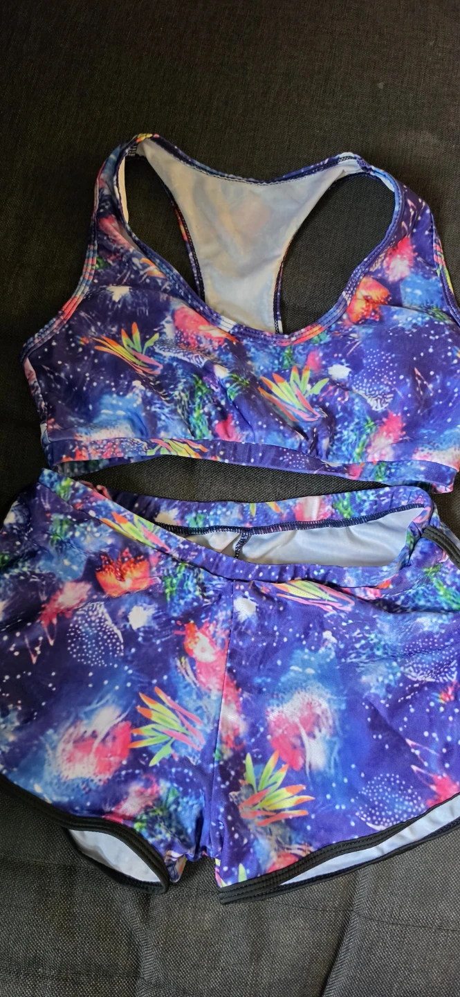 Galaxy Print Sports Bra and Shorts Set - photo 3