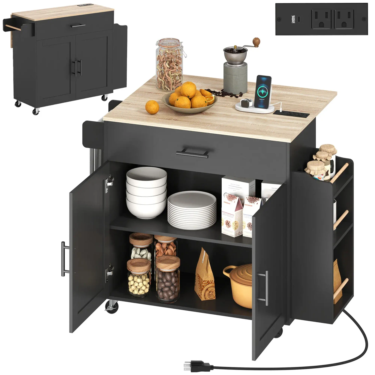 Brand new Kitchen Island Cart with Charging Station