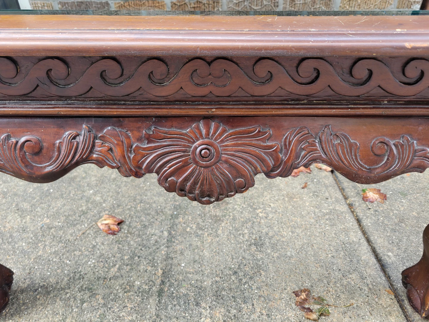 Vintage Ornate Wood Coffee Table with Glass Inset - photo 3