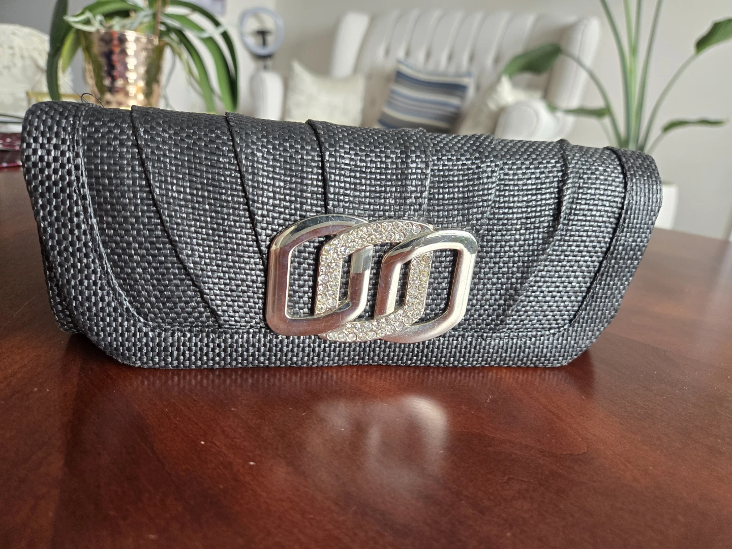 Black Clutch Purse with Rhinestone Clasp
