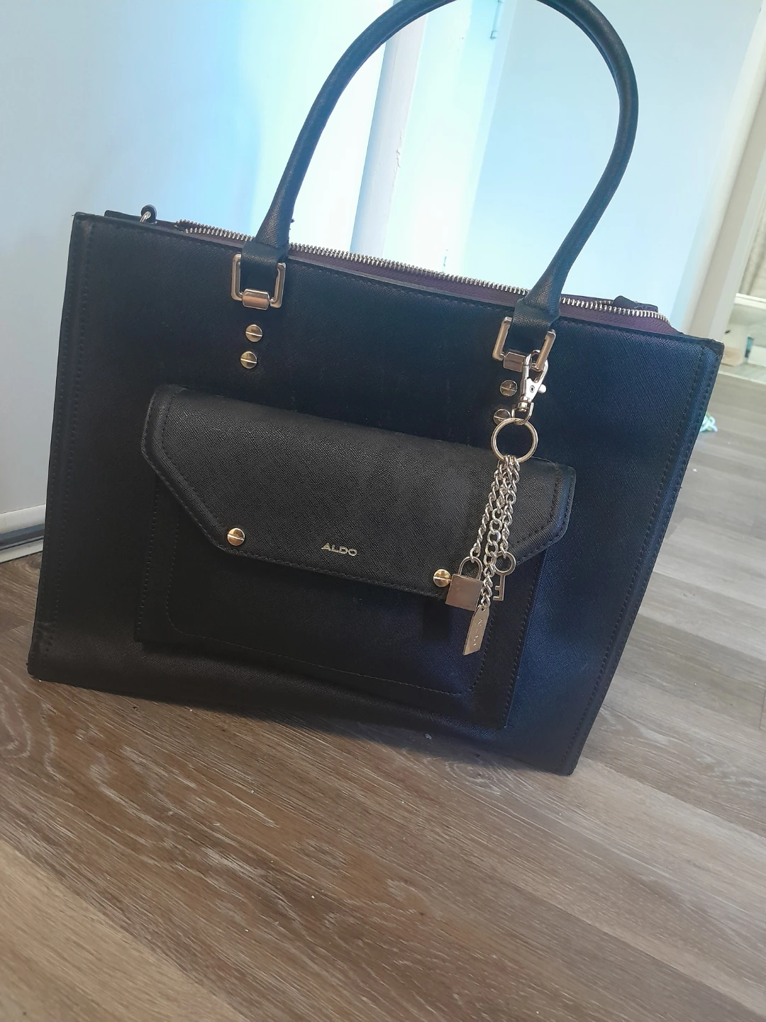 ALDO Black Faux Leather Tote Bag