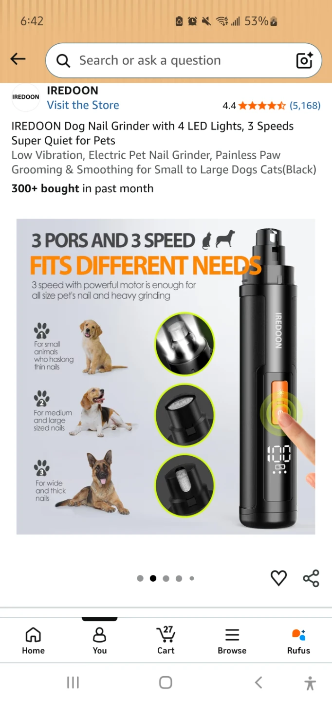 IREDON Dog Nail Grinder with 4 LED Lights & 3 Speeds - photo 2