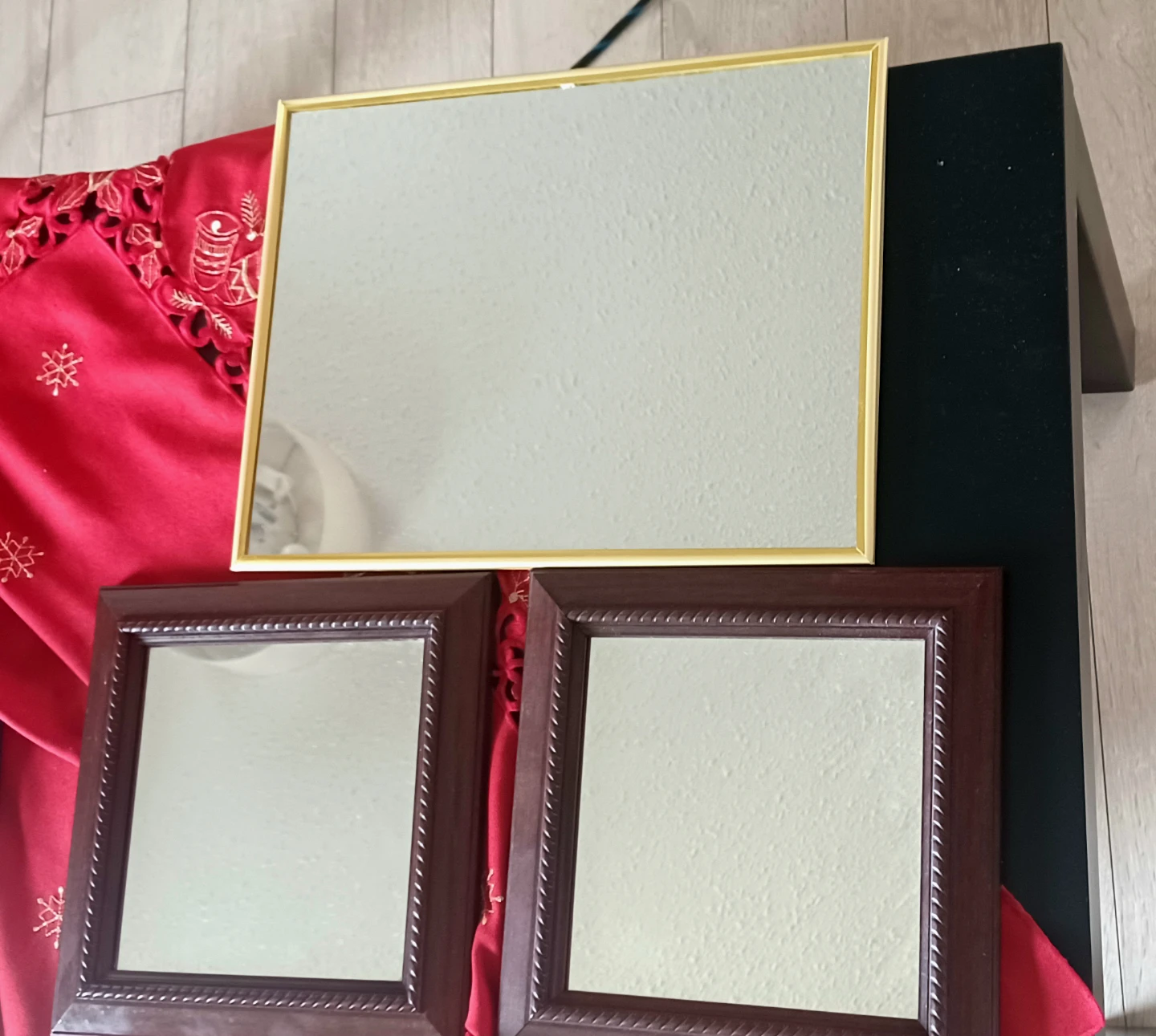 Set of 3 Mirrors with Gold and Wood Frames