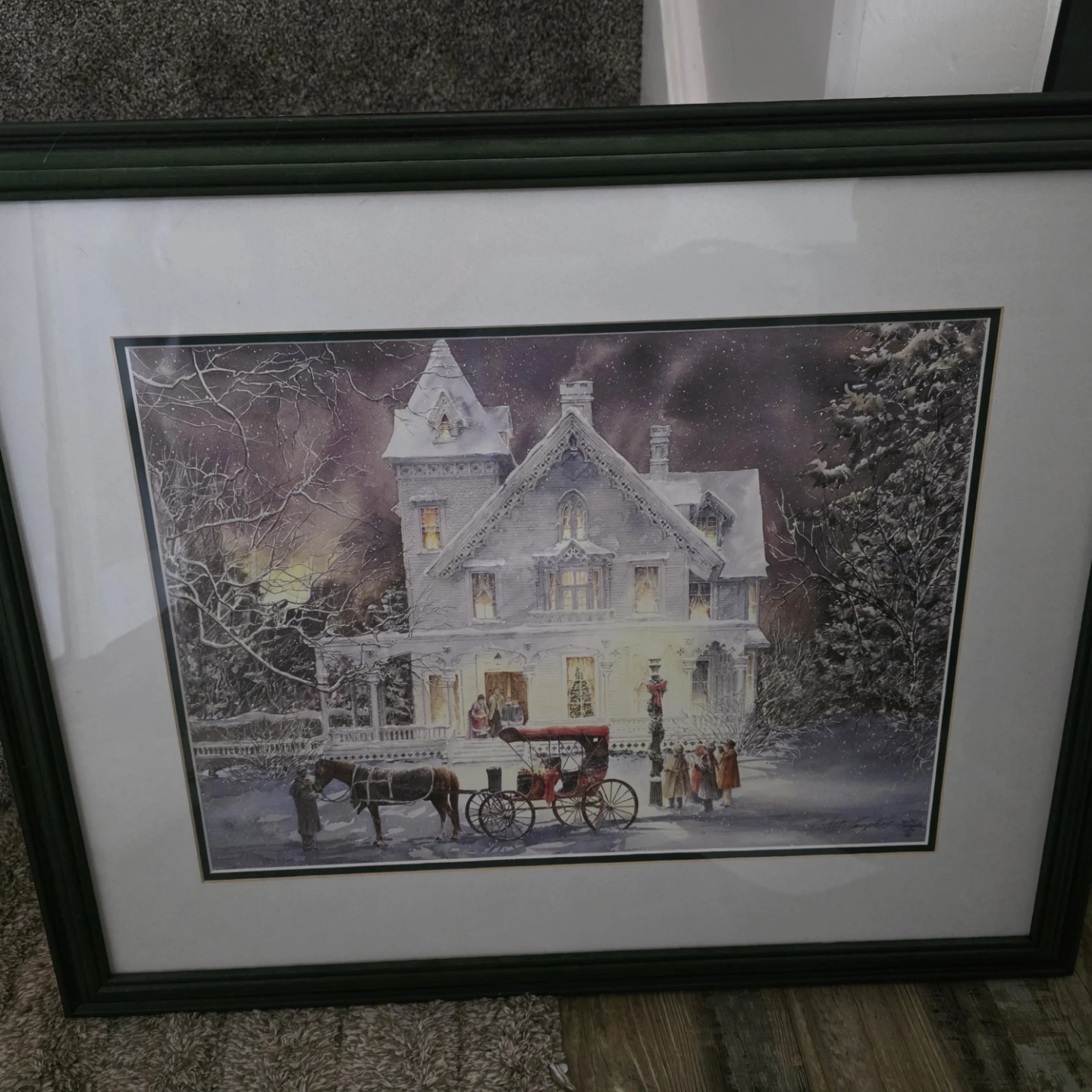 Framed Winter Victorian House Christmas by Walter Campbell
