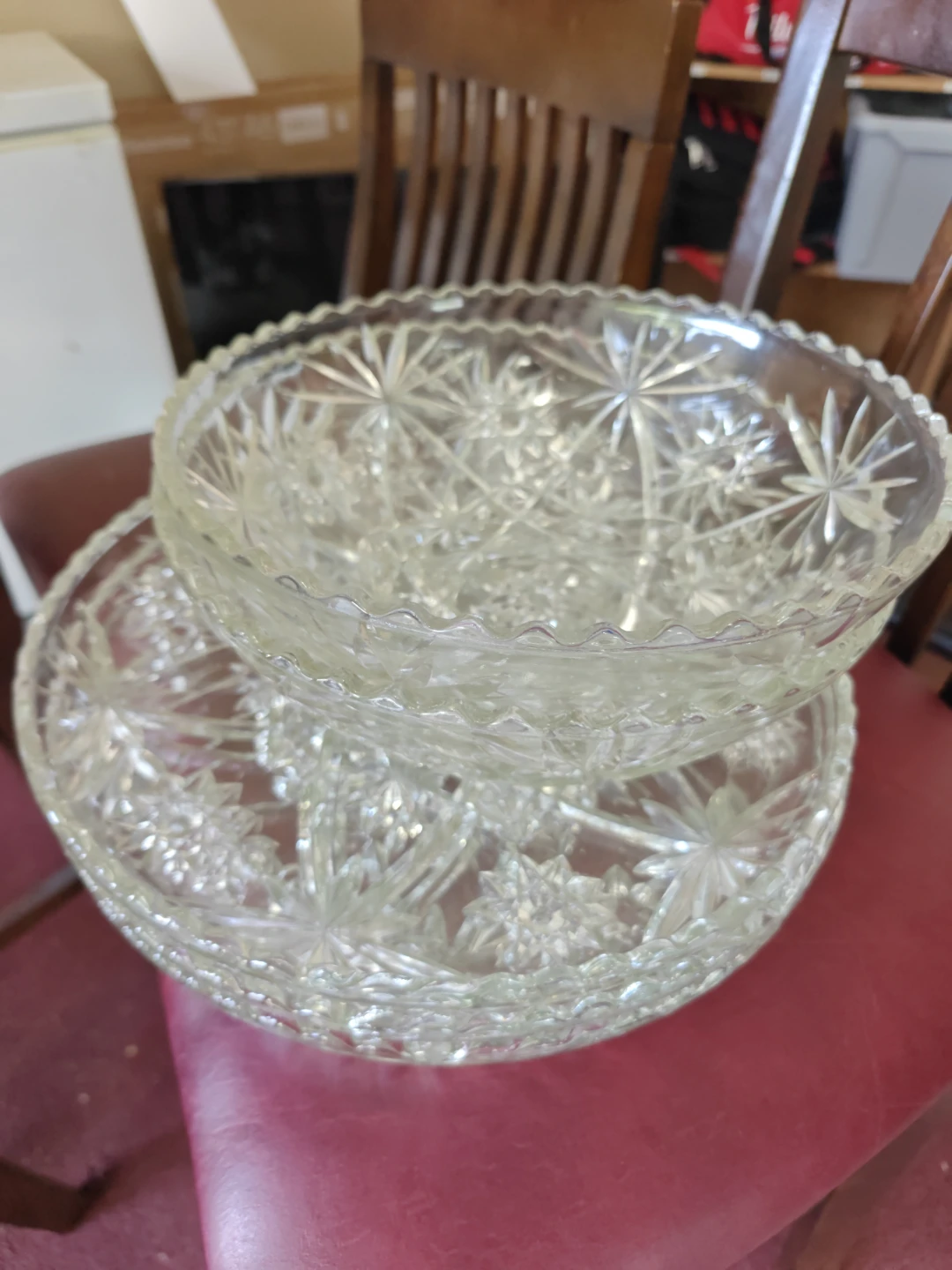 Set of stamped glass servingware.