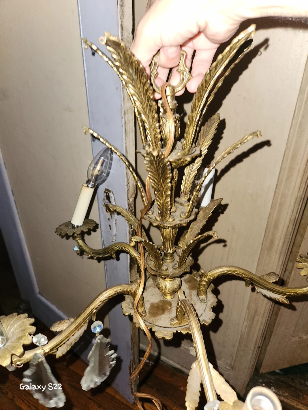 Vintage Brass Chandelier with Crystal Accents - photo 2
