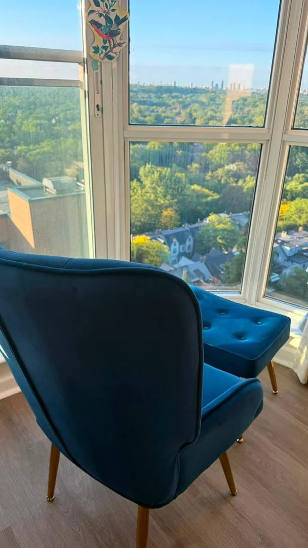 Blue Velvet Accent Chair with Ottoman - photo 3